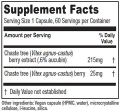 Non-GMO and vegan label on chaste tree berry supplement packaging