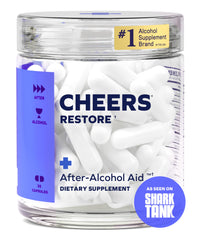 Cheers Restore bottle front highlighting DHM and L-Cysteine