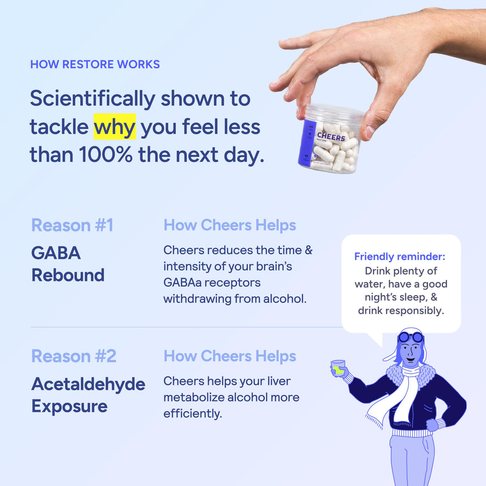 Cheers Restore capsules with prickly pear and vitamins on a wooden surface for everyday recovery support