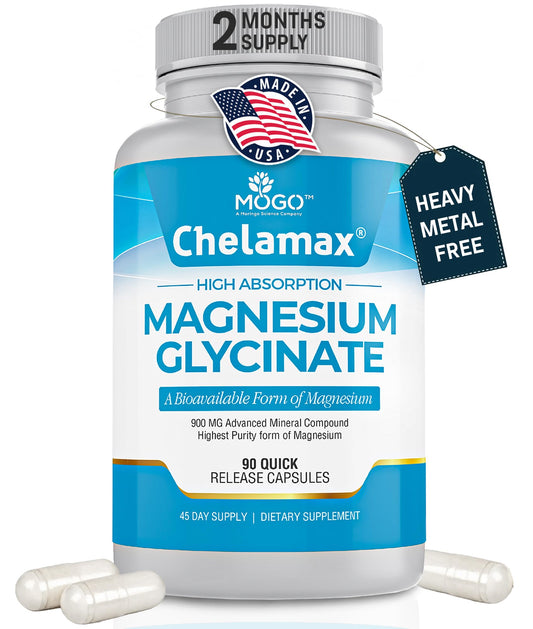 Chelamax Magnesium Glycinate bottle with Dead Sea minerals label