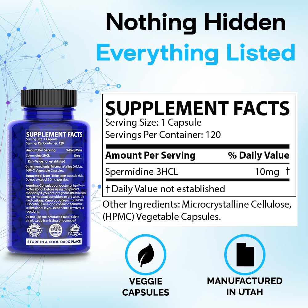 Spermidine bottle displaying 120 servings text