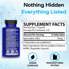 Spermidine bottle displaying 120 servings text
