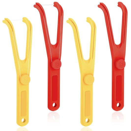Chengu Y-shaped dental floss holder in red and yellow colors