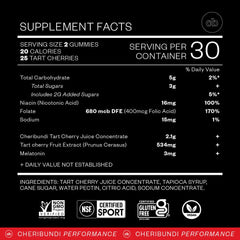Nutrition facts panel for Cheribundi Tart Cherry Gummies Sleep