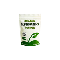 Cherie Sweet Heart Supergreens Powder container with scoop on white background