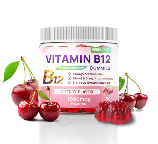 Front view of Cherry Flavored Vegan B12 bottle