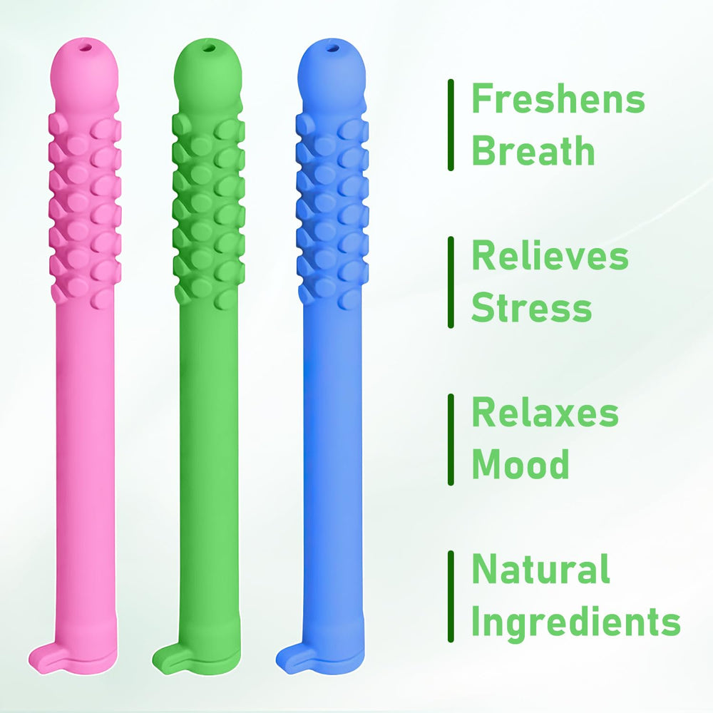 Portable chewable breath sticks held in hand