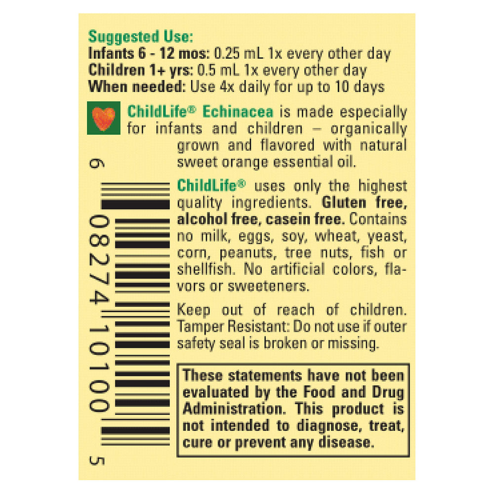 Usage and dosage information graphic for Child Life Echinacea
