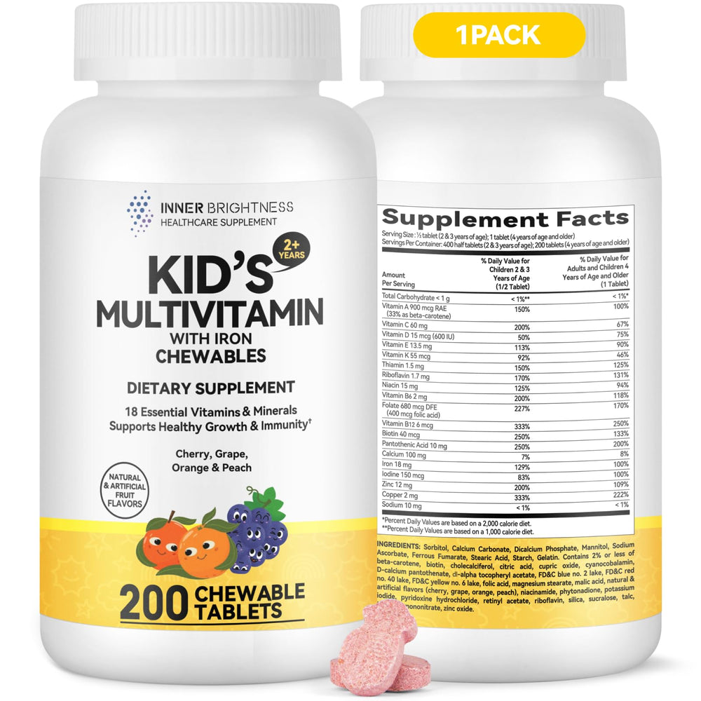 Chewable vitamins for kids in a mixed fruit flavor, designed for easy consumption