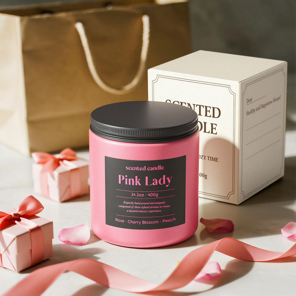 Home décor scene featuring CHILLFLAME rose-cherry-blossom-peach candle