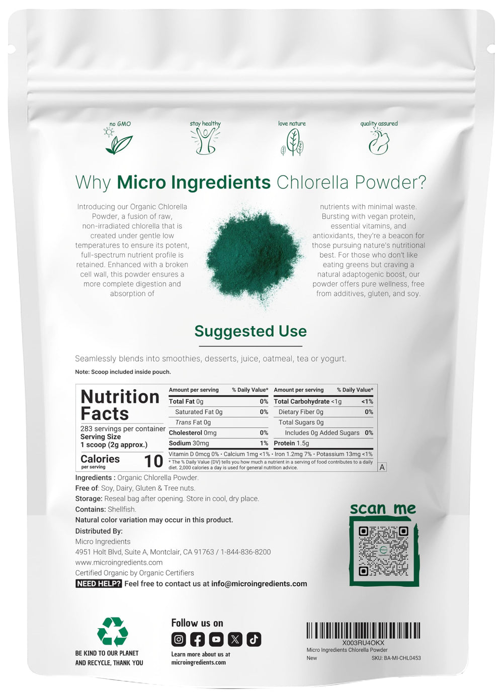 Front label of chlorella powder packaging