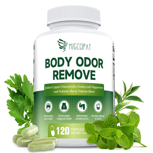 Chlorophyll body deodorizing supplement bottle with 120 capsules