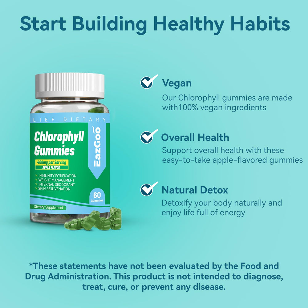 Chlorophyll gummies containing Vitamin C, B12, Zinc and probiotics for immune and digestion support