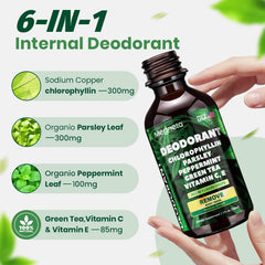 Ingredients: sodium copper chlorophyllin, parsley, peppermint, and green tea