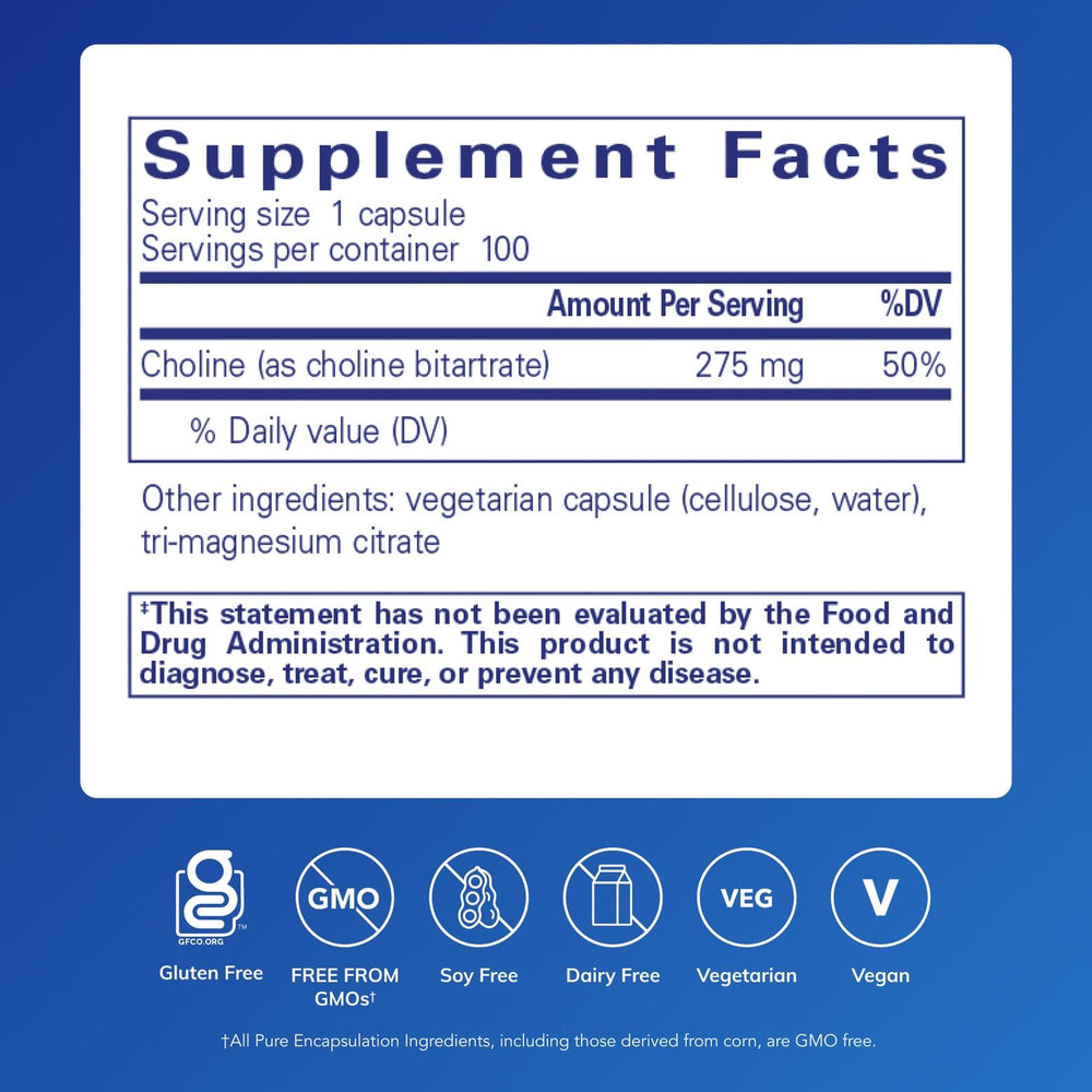 Choline bitartrate 275 mg capsule for brain health
