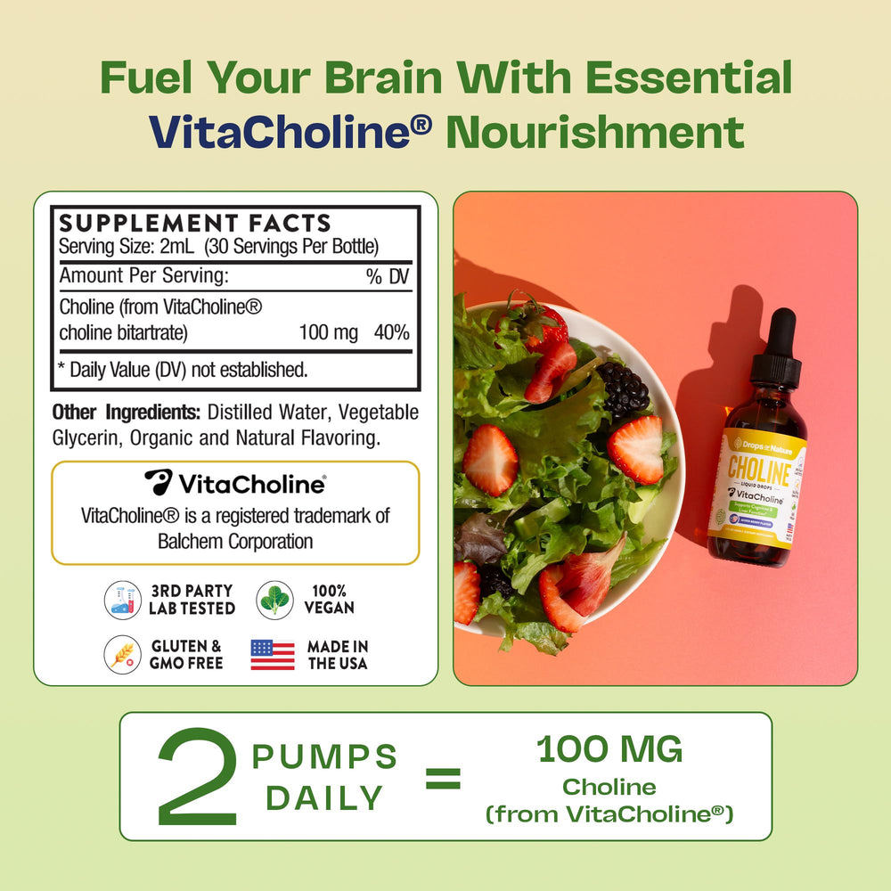 Packaging of Choline Liquid Drops Berry – vegan, gluten-free, GMO-free