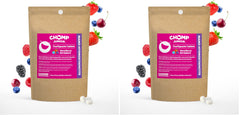 Chomp Junior Very Berry toothpaste tablets with refill pack – front view