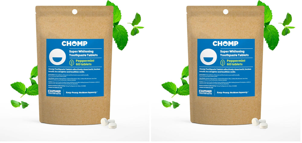 Chomp peppermint toothpaste tablets refill pack front view