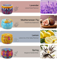 Close-up of premium French fragrance oils and hand-poured soy wax candles
