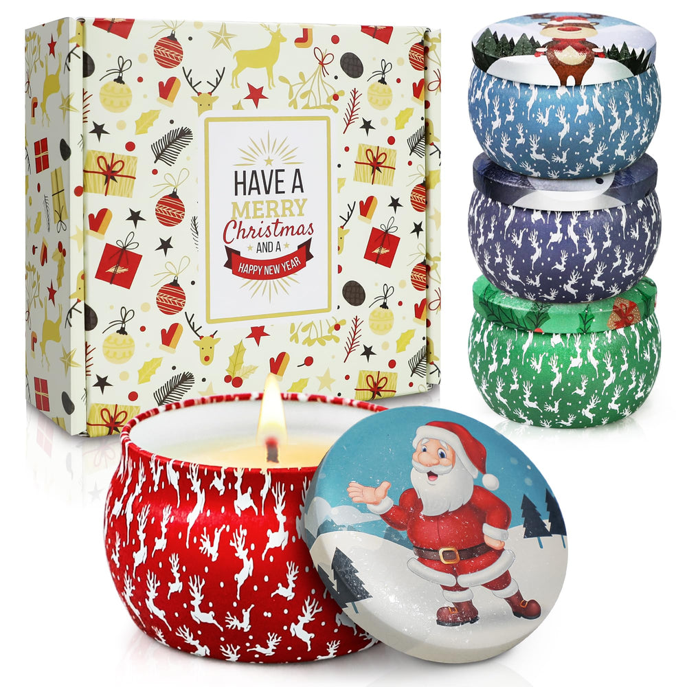 Four-pack soy wax Christmas candles in festive gift set for women