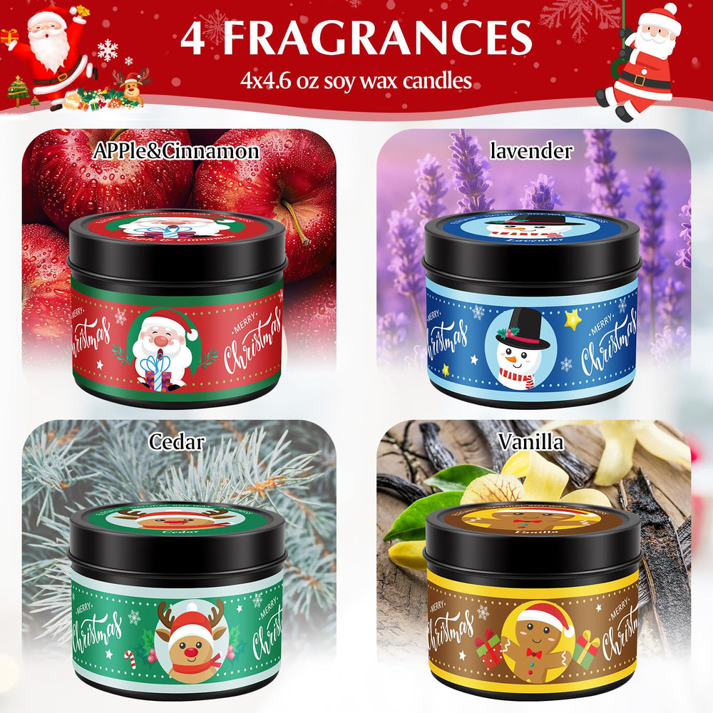 Decorative round tin with classic Christmas patterns on the candle jar
