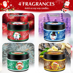 Decorative round tin with classic Christmas patterns on the candle jar