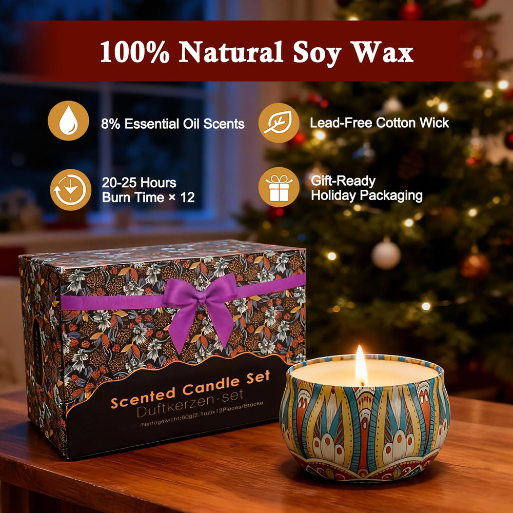 Gift box opened with twelve candles ready for gifting