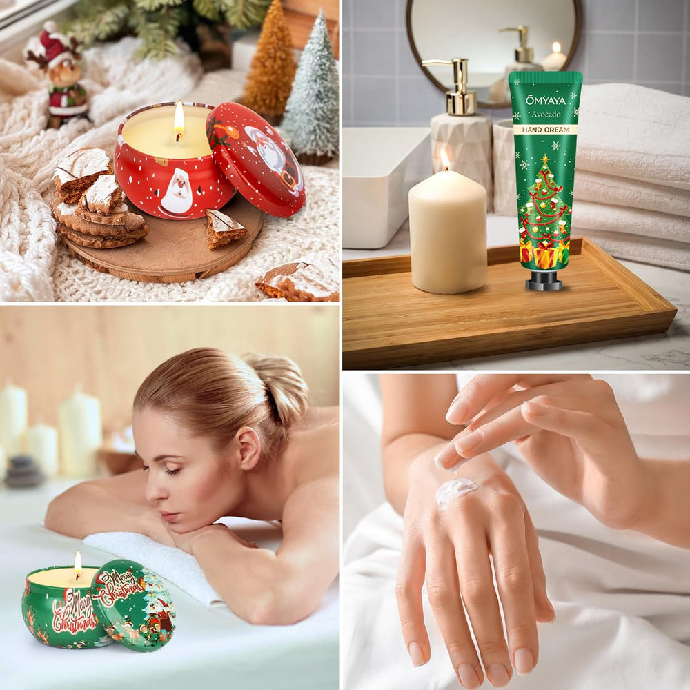 Relaxing spa gift set arranged with candles and creams