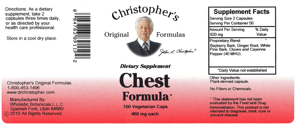 Packaging and serving size for Chest Formula 460 mg