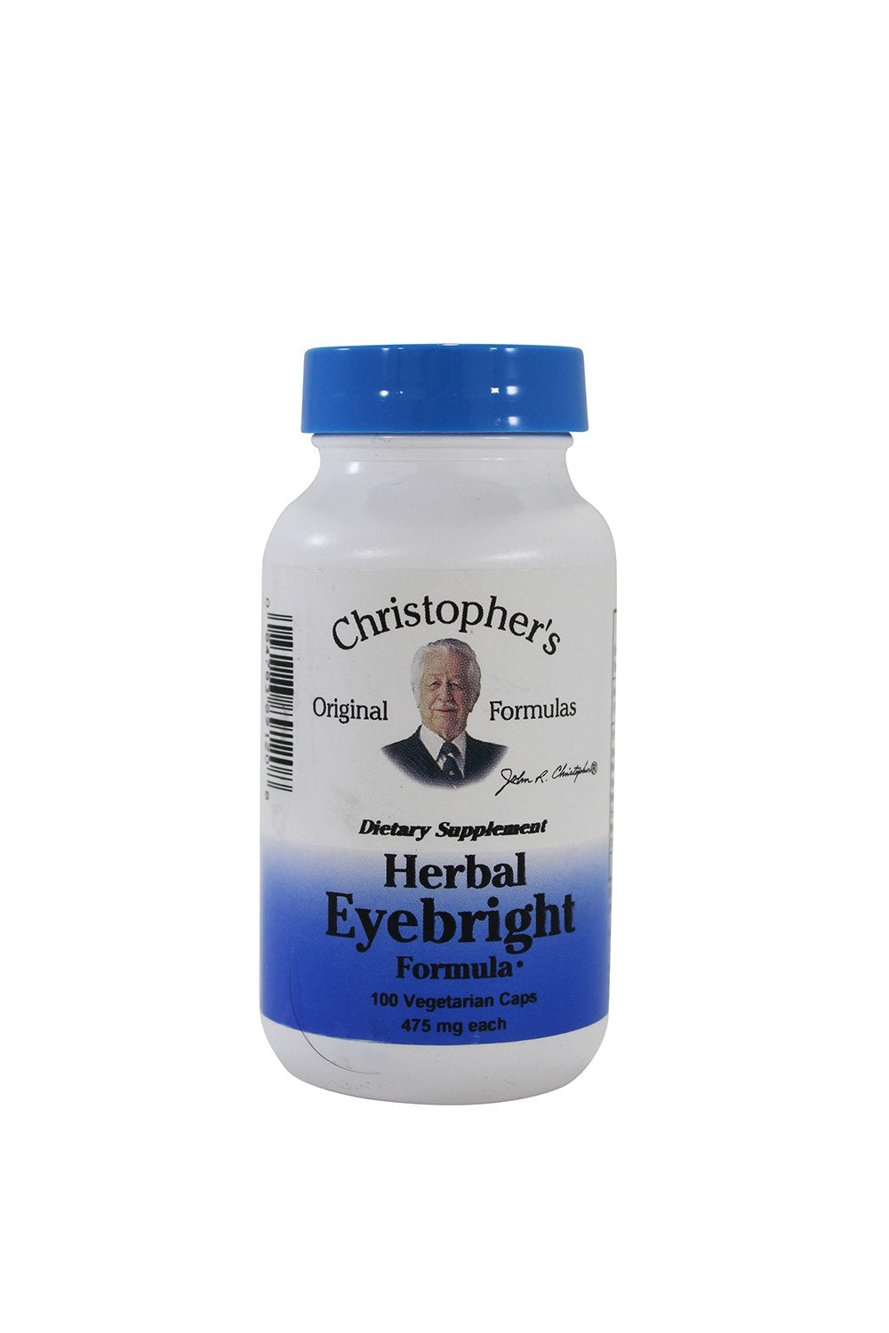 Close-up of Herbal Eye Formula bottle with label and natural ingredients