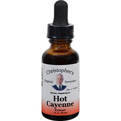 Close-up of Hot Cayenne Extract bottle with liquid, 1 fl oz, pack of 2
