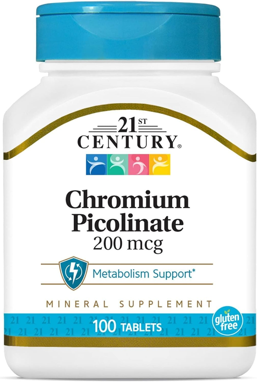 Front view of 21st Century Chromium Picolinate 200 mcg 100 tabs bottle