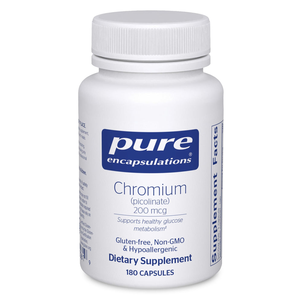 Front view of Pure Encapsulations Chromium (Picolinate) 200 mcg bottle