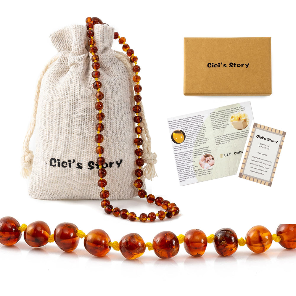 Close-up of Cognac Baltic amber beads