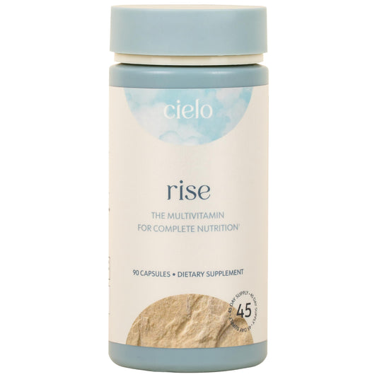 Front view of Cielo Rise Multivitamin bottle for women and men