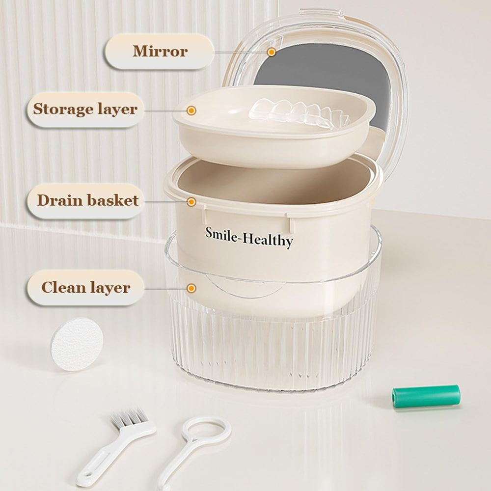 Travel-friendly denture bath box dimensions 8.8x8.6x6.7 cm