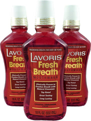 Three 18 oz Cinnamon Original Lavoris Mouthwash bottles in a 3-pack (54 oz total)