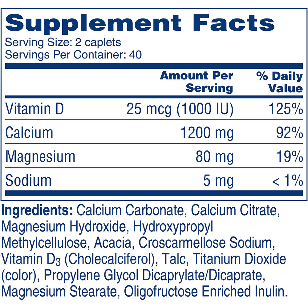 Nutrition facts for Citracal Calcium + D Slow Release 1200mg