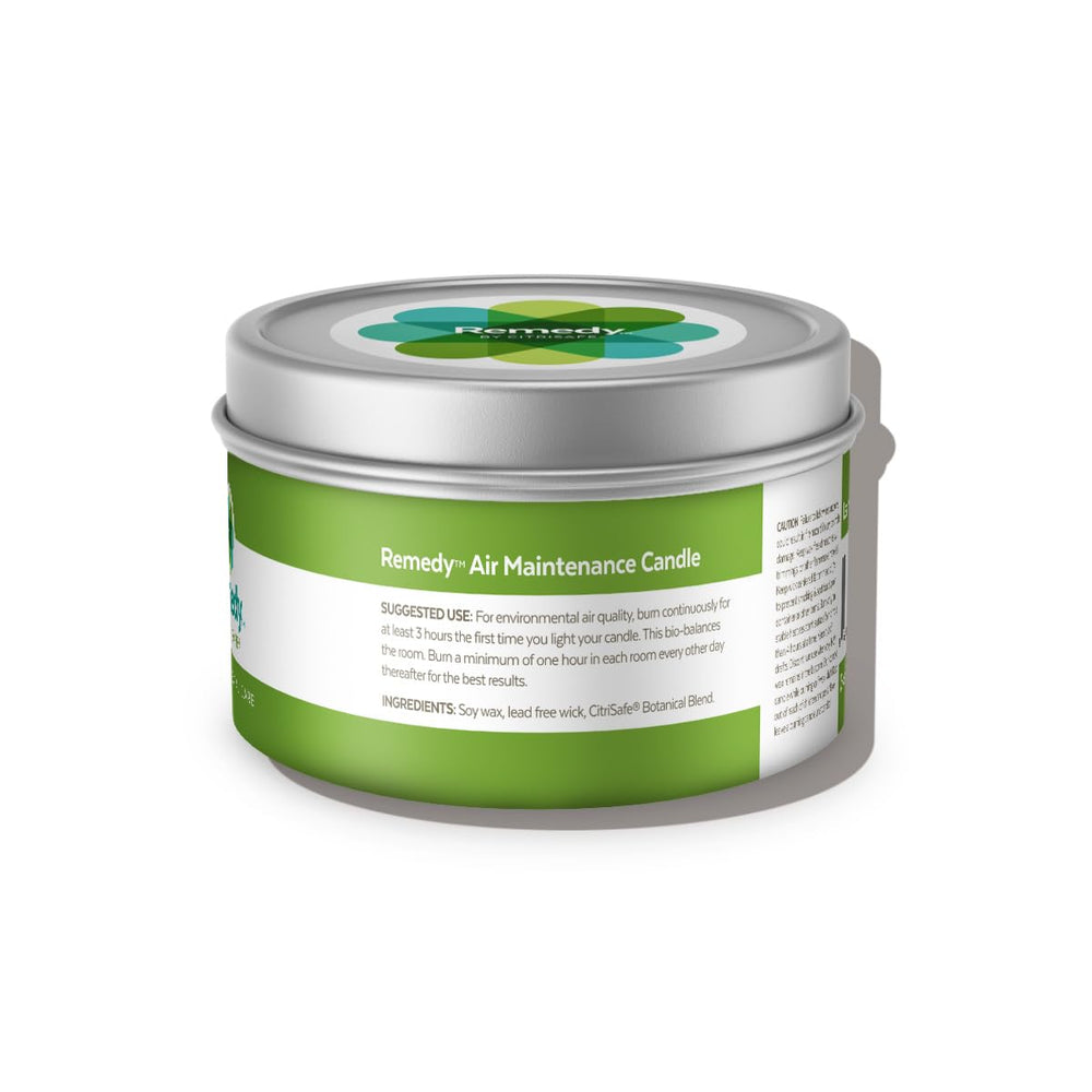 Close-up of CitriSafe Remedy candle label with citrus botanical blend