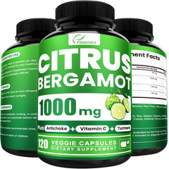 Bottle of Citrus Bergamot 1000mg with Vitamin C, Turmeric and Artichoke — 120 capsules