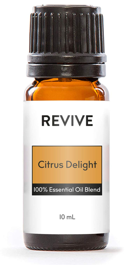Citrus Delight essential oil blend bottle on white background