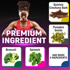 Ingredients collage: Quinine Cinchona Bark, Pumpkin Seeds, Spinach