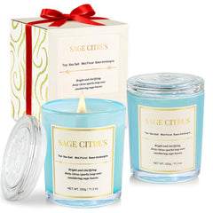 CJVIUS 2 pack Sage Citrus wood wick candles - front view