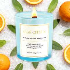 Close-up of wood wick crackling in Sage Citrus candle