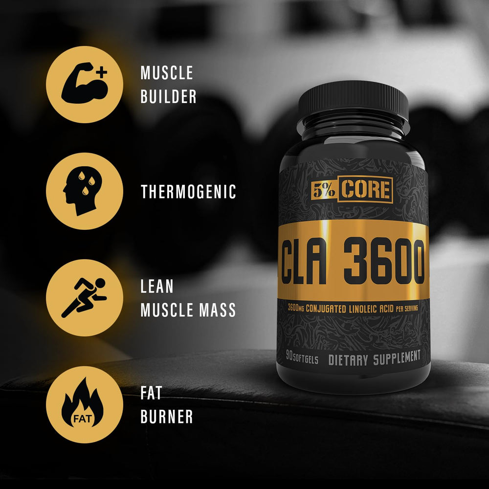 Close-up of CLA label showing 3,600 mg per serving