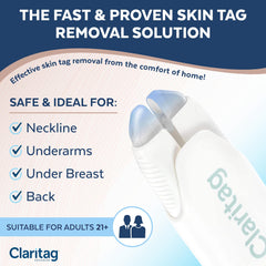 Safety guidance image emphasizing eye-area use precautions with Claritag