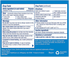 Claritin packaging highlights 90 tablets for flexible daily use against indoor and outdoor allergies.
