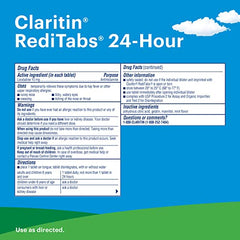 Claritin RediTabs bottle highlights 10 mg loratadine for 24-hour non-drowsy relief