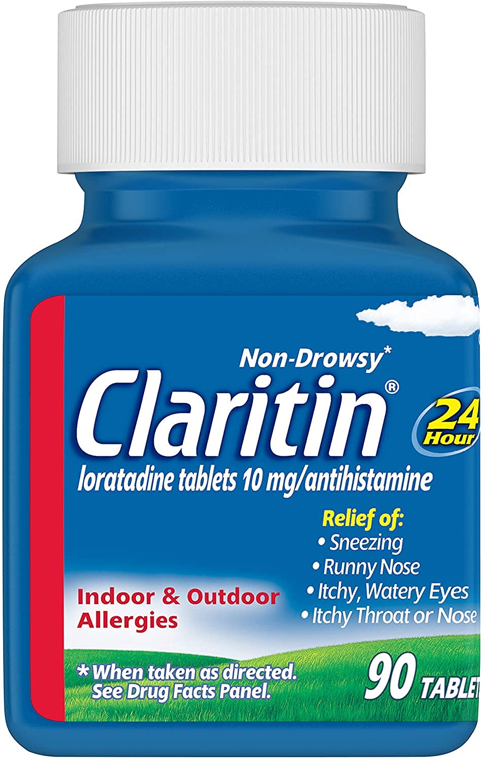 Claritin tablets close-up demonstrates easy-to-take format for relief indoors or outdoors.