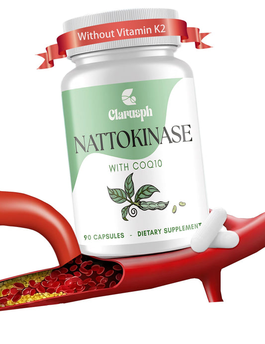 Clarusph Nattokinase 8000 FU with CoQ10 100 mg bottle and label